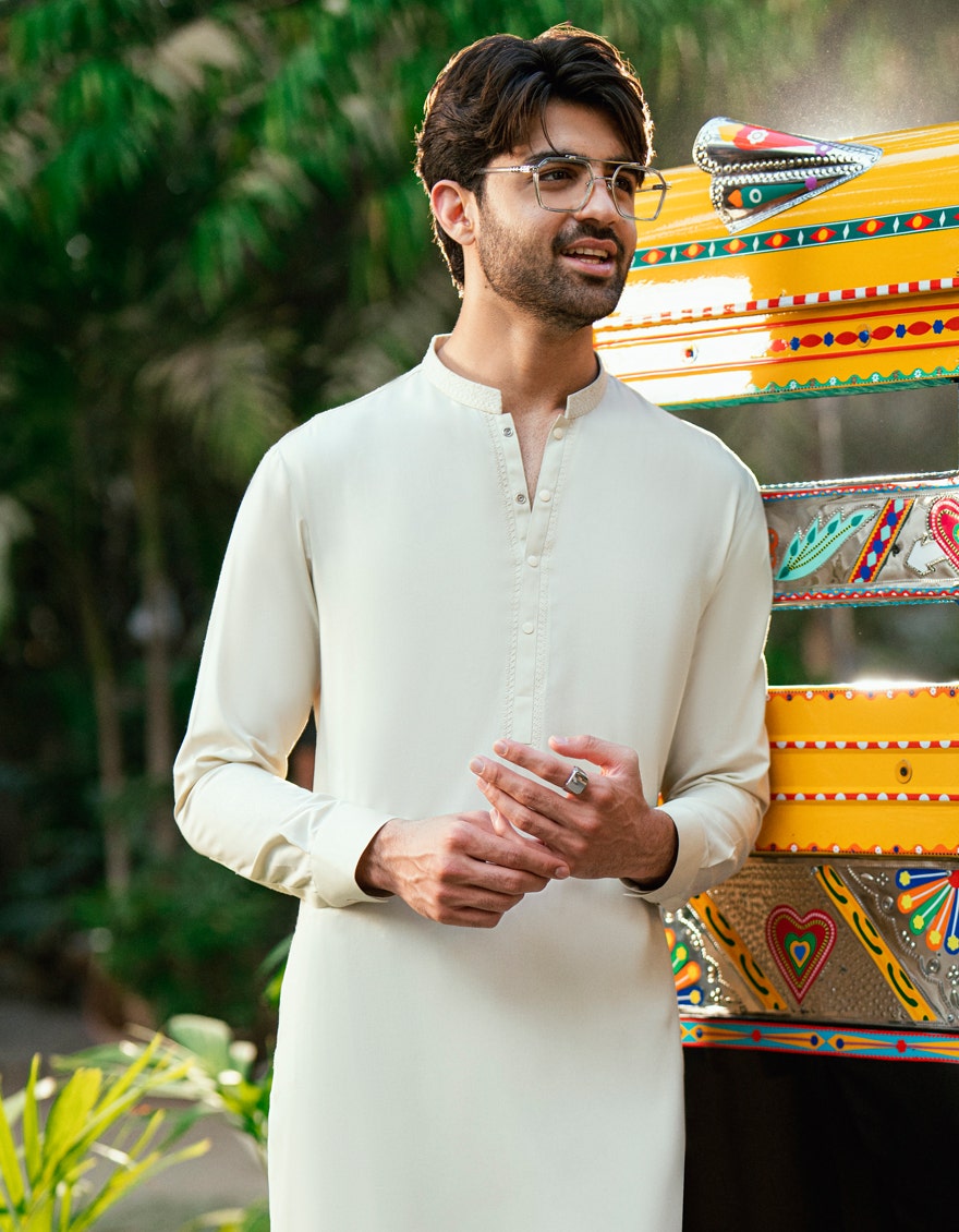 CREAM BLENDED SEMI-FORMAL KAMEEZ SHALWAR