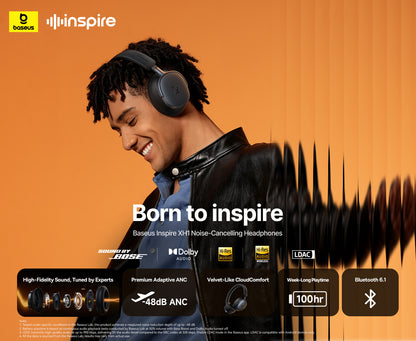 Baseus Inspire XH1 Adaptive Active Noise Cancelling Headphones, Sound by Bose, Dolby Audio, Premium Real-Time Adaptive ANC, Adaptive Tuning Rich Sound, Hi-Res Audio, 100H Playtime - Cosmic Black