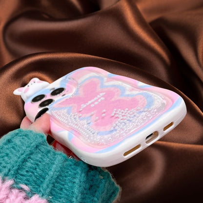 Cute Bunny Moving Pearls Glitter Cover (with Lanyard)