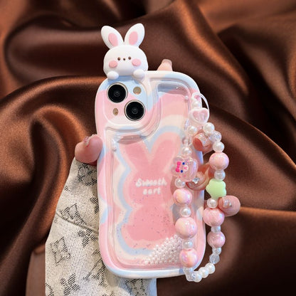 Cute Bunny Moving Pearls Glitter Cover (with Lanyard)