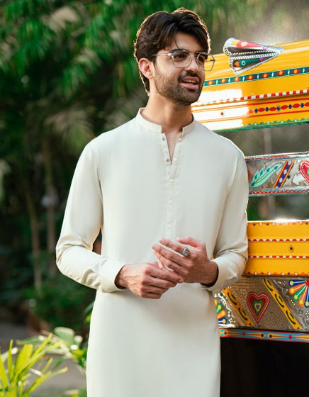 CREAM BLENDED SEMI-FORMAL KAMEEZ SHALWAR